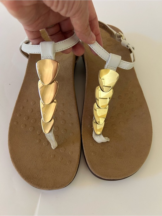 Vionic Shoes - NEW White Women's T-Strap leather Sandals with Gold Accent